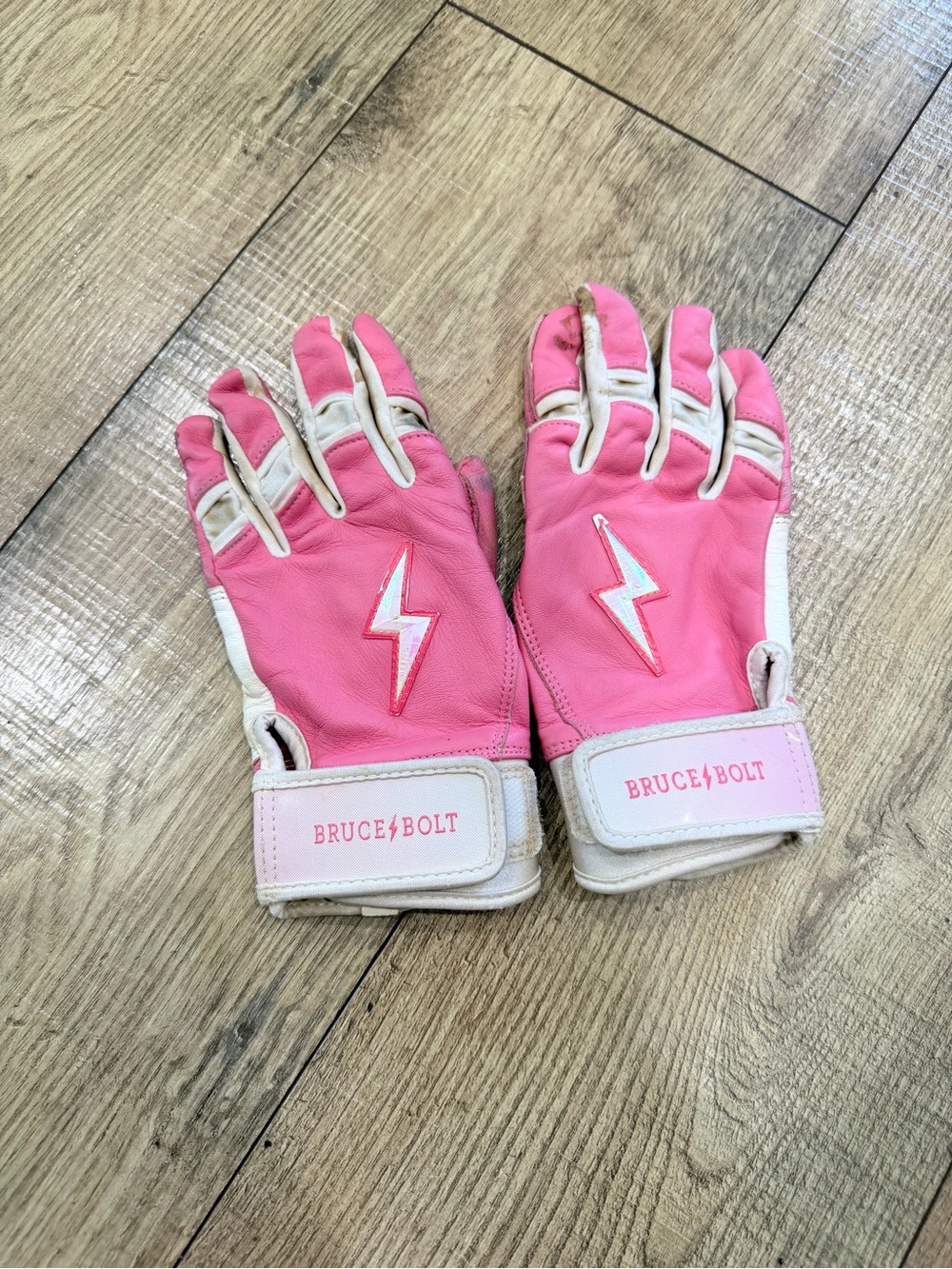 Bruce Bolt Short Cuff Batting Gloves Black Youth Size YXL Pink White Baseball